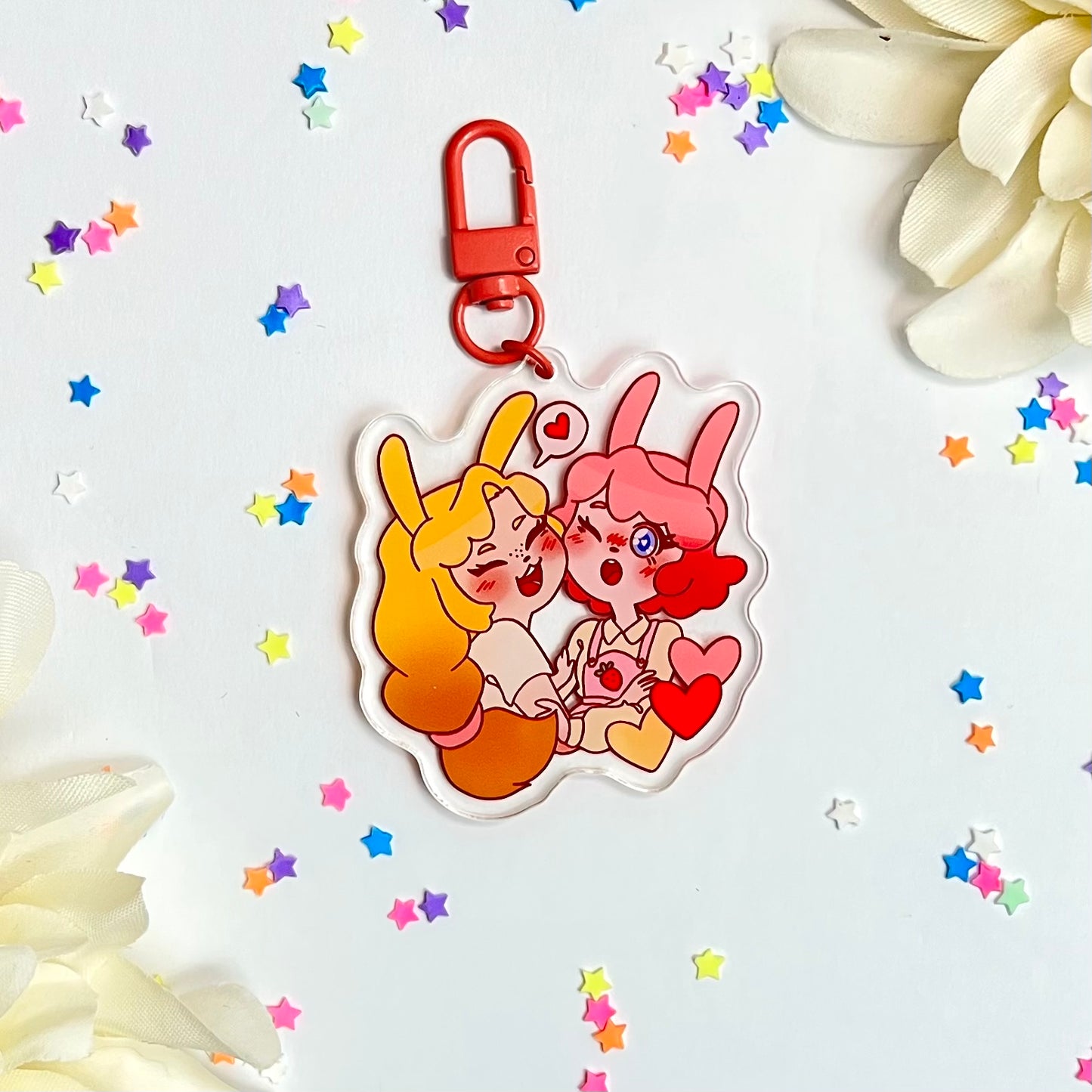 Strawberry Lemonade Bunnies Acrylic Charm image 0